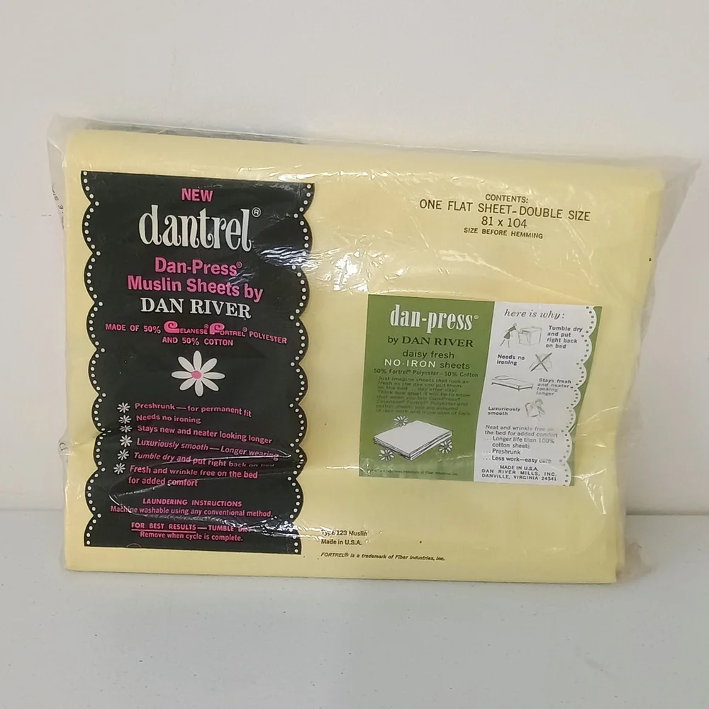 Vintage Dantrel By Dan River No Iron Muslin On Flat Double Sheet 81 X 104 Yellow